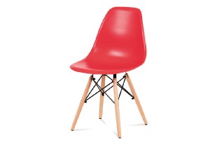 Jídelní židle, plast červený / masiv buk / kov černý CT-758 RED